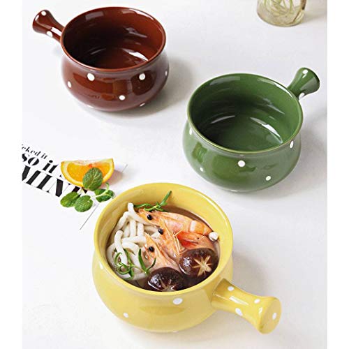 JLWM Tazones De Consomé Tazón para Sopa con Asa Polca Punto Cerámico Anti-escaldado Microondas Desayuno Fideos Instantáneos Gachas Avena Leche con Miembro-Verde-540ML