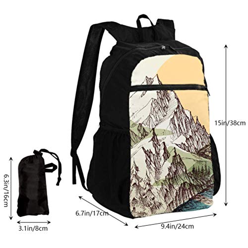 JOCHUAN Mochila Empacable para Hombres Alpine River Landscape Dibujo a Mano Senderismo Mochila Mujeres Mochila Plegable Bolsa de Lona Ligero Impermeable para Hombres