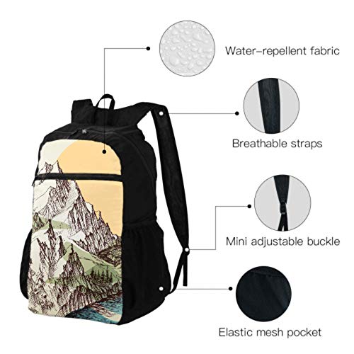 JOCHUAN Mochila Empacable para Hombres Alpine River Landscape Dibujo a Mano Senderismo Mochila Mujeres Mochila Plegable Bolsa de Lona Ligero Impermeable para Hombres