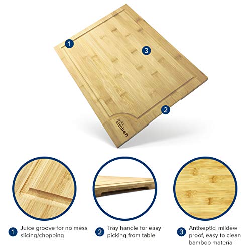 joeji's Kitchen Tabla de Cortar Cocina de bambú Premium | Tabla de Cortar de Madera Duradera | Tabla Cortar Cocina 44.5cm x 30cm x 1.5cms