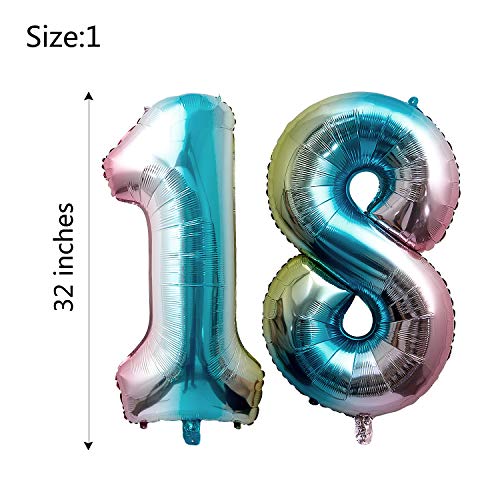 Jolintek Cumpleaños Globos Fiesta de Feliz, Número 18 Globo Letras Tipo ''Happy Birthday'' Globos de Gradiente Mylar Foil Globo Decoración de Fiesta Cumpleaños