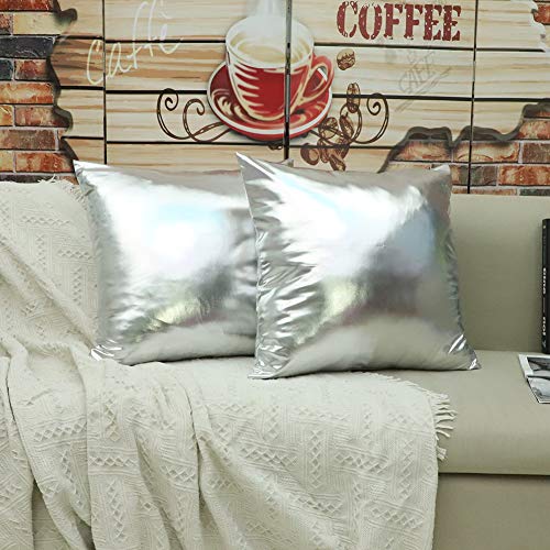 JOTOM Brillantes Fundas de Almohada de Color sólido para sofá Cama Fundas de Cojín Decorativos,45X45cm,Juego de 2 (Plata)