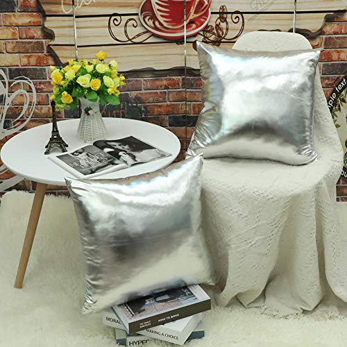 JOTOM Brillantes Fundas de Almohada de Color sólido para sofá Cama Fundas de Cojín Decorativos,45X45cm,Juego de 2 (Plata)