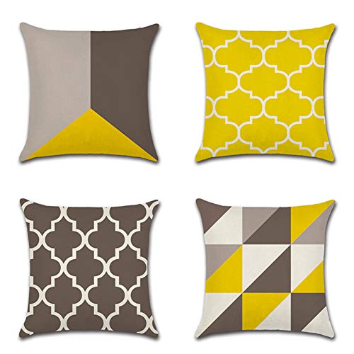 JOTOM Funda de Almohada de Lino de algodón Suave Cuadrada,Funda de cojín Decoración para Sofá,Hogar 45x45 cm, Juego de 4 (Geométrica C)