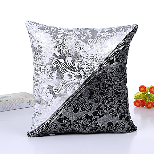 JOTOM Funda de Almohada de Lino de Algodón Suave Cuadrada,Funda de cojín Decoración para Sofá,Hogar 45x45cm, Juego de 4 (Porcelana Negra y Blanca)