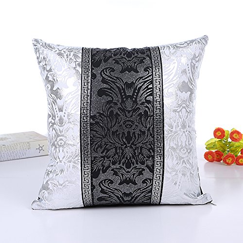 JOTOM Funda de Almohada de Lino de Algodón Suave Cuadrada,Funda de cojín Decoración para Sofá,Hogar 45x45cm, Juego de 4 (Porcelana Negra y Blanca)