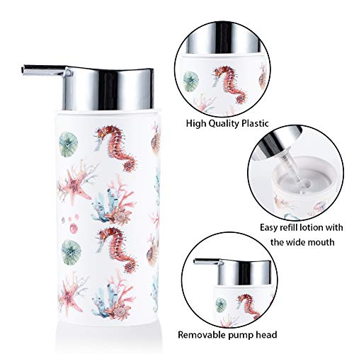 JOTOM Juego de Accesorios de Baño 6 Piezas, Cubo de Basura, Jabonera, Dispensador de jabón, Vaso, Vaso para Cepillo de Dientes y escobilla (Caballo de Mar)