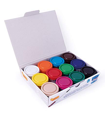 Jovi 152818 - Caja de 12 botes de tempera escolar de 35 ml, gel licuado en colores vivos, 1 unidad, Multicolor