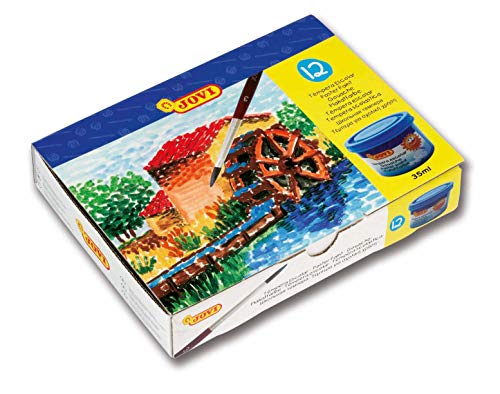 Jovi 152818 - Caja de 12 botes de tempera escolar de 35 ml, gel licuado en colores vivos, 1 unidad, Multicolor