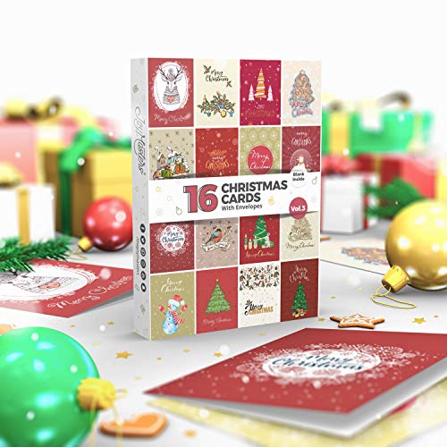 Joy Masters - 16 Caja de Tarjetas de Navidad Variados con Sobres - Vol. 3