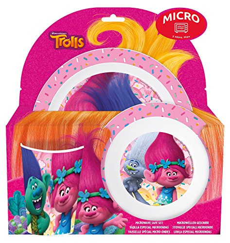 Joy Toy - Juego de platos y cubiertos «Trolls», multicolor, 3 piezas