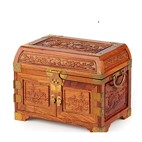 joyero de caoba Madera palo de rosa gran tamaño caja de joyería cajas de madera de la joyería de calidad Cofre del tesoro del dragón con cerradura-A