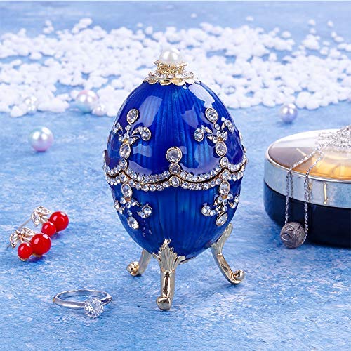 Joyero esmaltado a mano con forma de huevo de Pascua, joyas de estrás, joyas para anillos, pendientes
