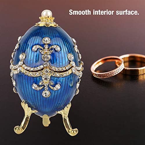 Joyero esmaltado a mano con forma de huevo de Pascua, joyas de estrás, joyas para anillos, pendientes