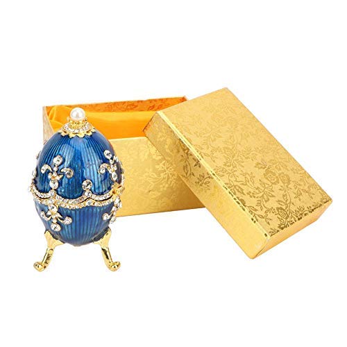 Joyero esmaltado a mano con forma de huevo de Pascua, joyas de estrás, joyas para anillos, pendientes