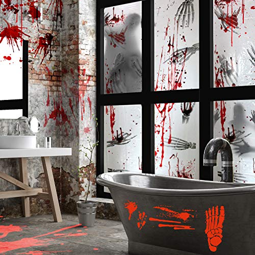 Joyjoz Halloween Horror Poster 4PCS Puerta de Halloween Decoración de Ventana Esqueleto Sangriento Decoraciones de Fiesta de Halloween Casas Encantadas
