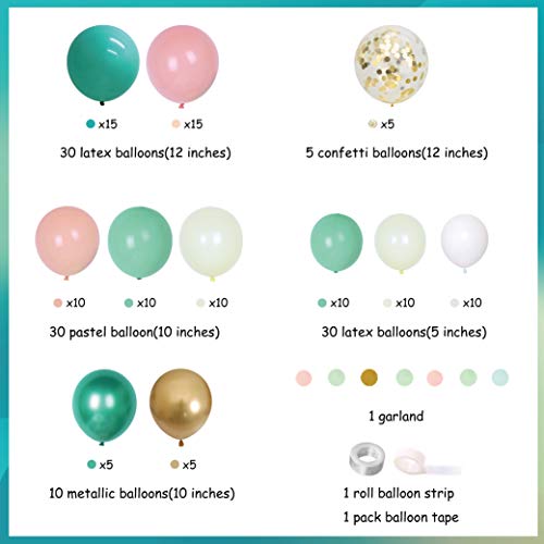 JOYMEMO Menta Verde Oro Melocotón Globo Guirnalda Kit Boda Baby Shower Aniversario Graduación Fondo de cumpleaños con 110 Globos, Decoraciones de Espuma de mar cromada