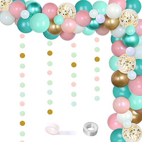 JOYMEMO Menta Verde Oro Melocotón Globo Guirnalda Kit Boda Baby Shower Aniversario Graduación Fondo de cumpleaños con 110 Globos, Decoraciones de Espuma de mar cromada