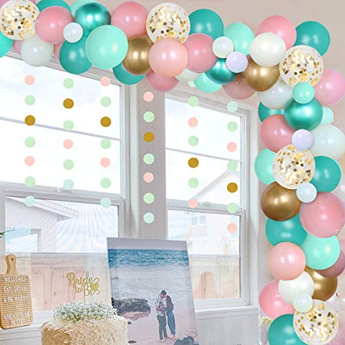 JOYMEMO Menta Verde Oro Melocotón Globo Guirnalda Kit Boda Baby Shower Aniversario Graduación Fondo de cumpleaños con 110 Globos, Decoraciones de Espuma de mar cromada
