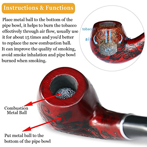 Joyoldelf Set de pipas de tabaco, madera tallada, con los diseños florales clásicos, 6 accesorios de fumador.