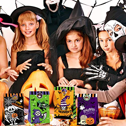 JoyTplay 24pcs Halloween Bolsas de Papel Regalo Bolsas Kraft con Truco o Trato Pegatina para Recuerdo Golosinas Galletas Nueces Chocolates Bolsa de Dulces Decoraciones de Halloween