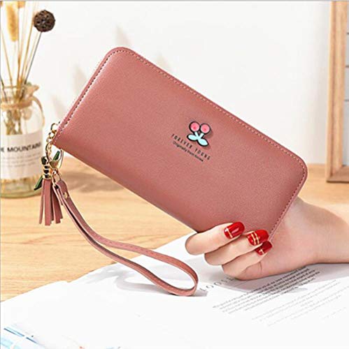 JPZCDK Cartera Larga para Mujer con Cremallera de Moda Femenina de Gran Capacidad para Mujeres Mano Que sostiene Cereza, almidón de raíz de Loto
