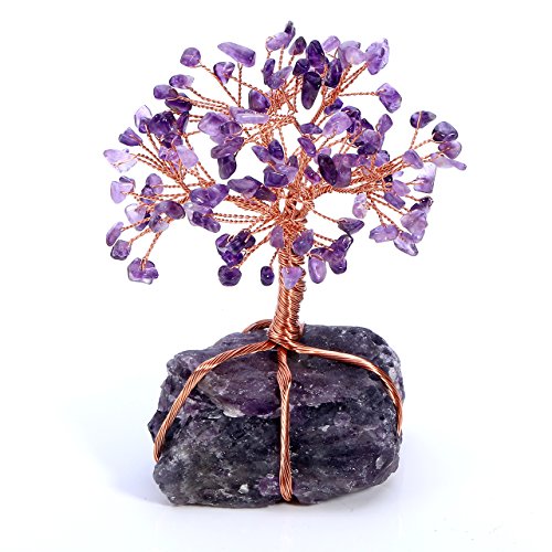 JSDDE - Árbol de la vida con piedras de cristal natural, adorno de árbol de la vida, adorno curativo de Reiki, decoración Feng Shui con piedras preciosas, vidrio, amatista