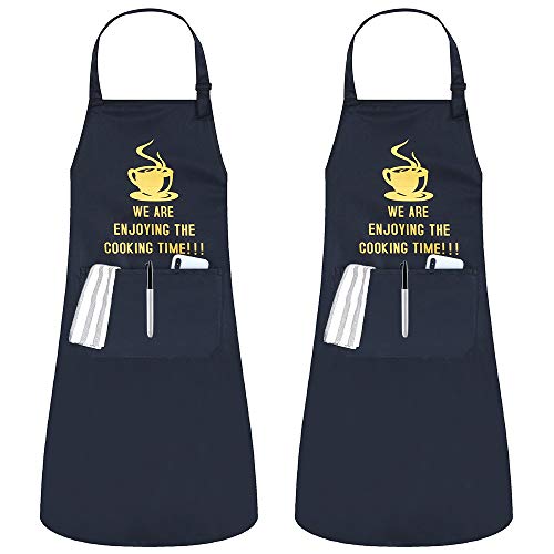JSDing Delantal Cocina Mujer Hombre (2 Piezas) Impermeables Cocina Delantale con Bolsillo Ajustables Delantal de Cocina para Chef Carniceros Barbacoa Restaurante Bistro Escuela Universidad