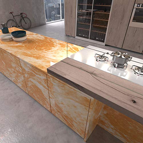 JSEVEM - Papel de contacto de mármol amarillo dorado, vinilo granito, papel de pared autoadhesivo, azulejos de pared para encimera de cocina, piso de dormitorio (15.74" × 118.11")
