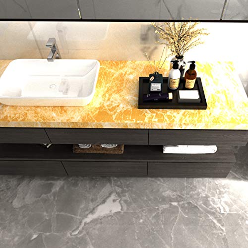JSEVEM - Papel de contacto de mármol amarillo dorado, vinilo granito, papel de pared autoadhesivo, azulejos de pared para encimera de cocina, piso de dormitorio (15.74" × 118.11")