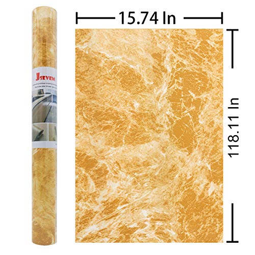 JSEVEM - Papel de contacto de mármol amarillo dorado, vinilo granito, papel de pared autoadhesivo, azulejos de pared para encimera de cocina, piso de dormitorio (15.74" × 118.11")