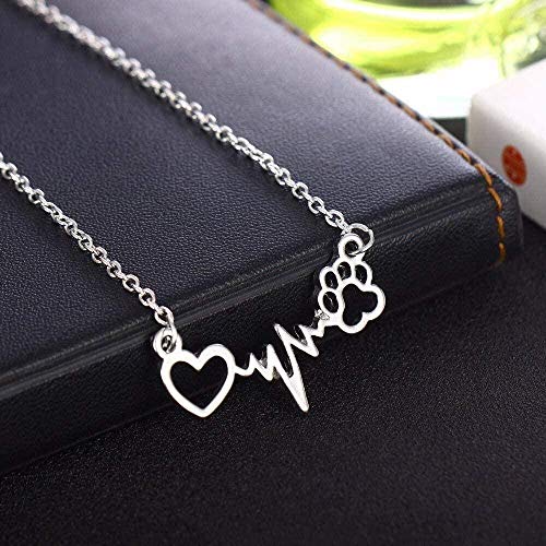 JSYHXYK Collar Lindas Mujeres Animales Amantes Collares Gatos Perros Mascotas Patas Imprimir Amor Corazón Latido Colgante Encanto Cadena Collar Joyería Regalos