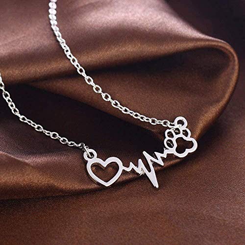JSYHXYK Collar Lindas Mujeres Animales Amantes Collares Gatos Perros Mascotas Patas Imprimir Amor Corazón Latido Colgante Encanto Cadena Collar Joyería Regalos