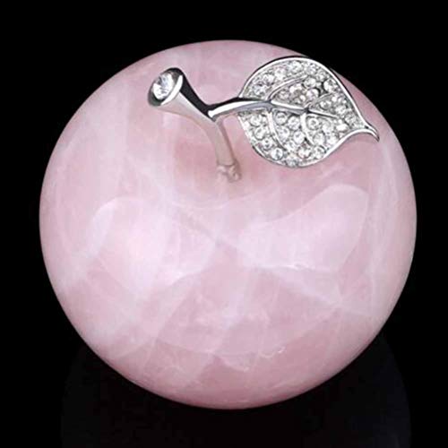Juanxian W3637 - Figura decorativa de cristal de cuarzo rosa con diseño de manzana y hoja de aleación