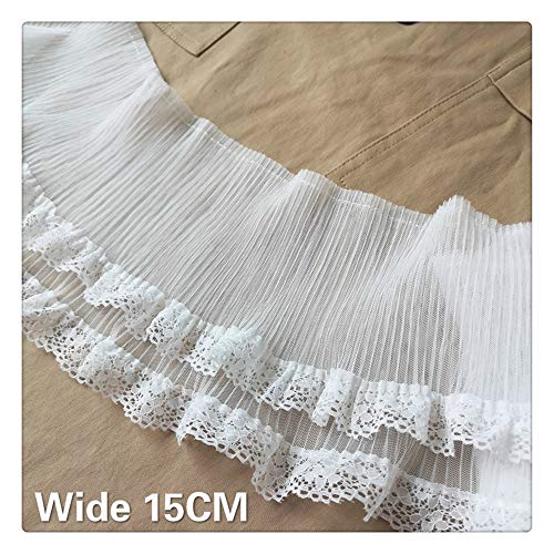 Jubaren7 15 cm Capas doble de ancho de tul plisado blanco de la cinta de tela de encaje elástico ajuste de la colmena vestido de novia velo de la cabeza de costura de la franja de decoración Fuentes d