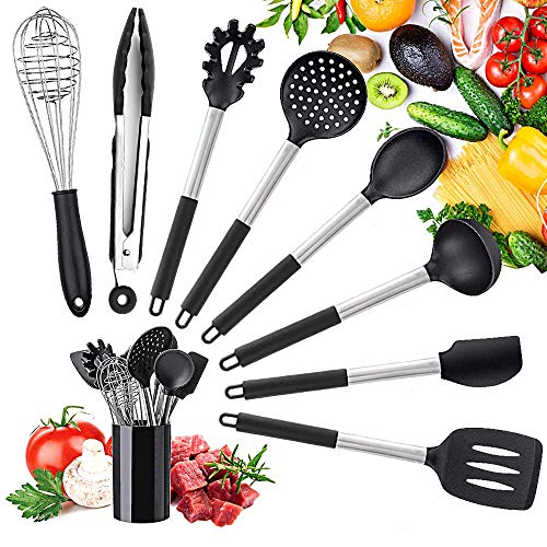 JUDT Utensilios de Cocina Silicona Herramientas de Cocina Turner Tongs Cuchara de Espátula para Utensilios de Cocina Antiadherentes Resistentes al Calor 9PCS