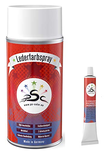 Juego 2: 150 ml de Pintura para Cuero en Spray Rojo RAL 3011 & PSC Cuero líquido 8 g Tubo para teñir y Restaurar Asientos de Cuero, Zapatos de Piel y Otros artículos de Piel