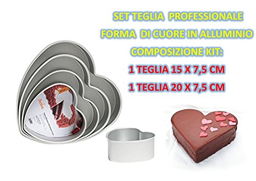 Juego 2 bandejas con forma de corazón profesional Decora de aluminio anodizado CDC Kit 4 (1 molde de 15 x 7.5 cm, 1 bandeja de 20 x 7.5 cm)