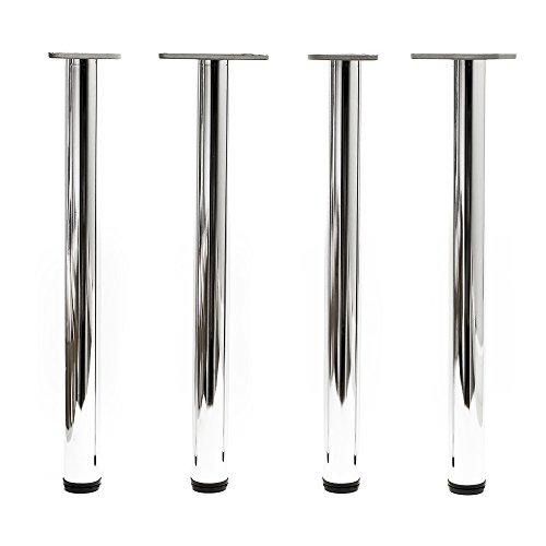Juego 4 Patas Pies Acero Inoxidable Cromo Mesa Mueble Adjustable Regulable Altura Ø60mm 1100mm