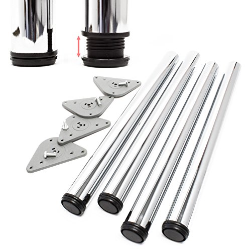 Juego 4 Patas Pies Acero Inoxidable Cromo Mesa Mueble Adjustable Regulable Altura Ø60mm 1100mm