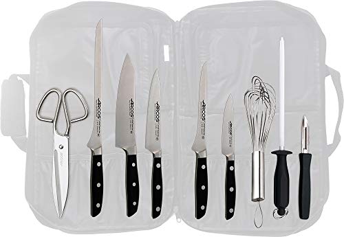 Juego Cuchillos de Cocina Profesional Arcos Manhattan con Mochila y Bolsa Porta Cuchillos (Edición Especial Bricolemar Manhattan)