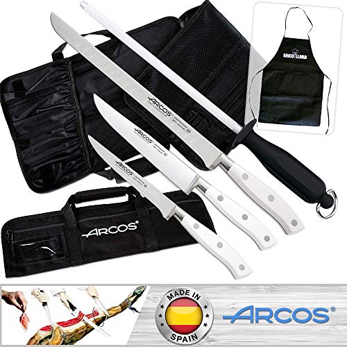 Juego Cuchillos Jamoneros Arcos Riviera Blanco + Bolsa Porta Cuchillos