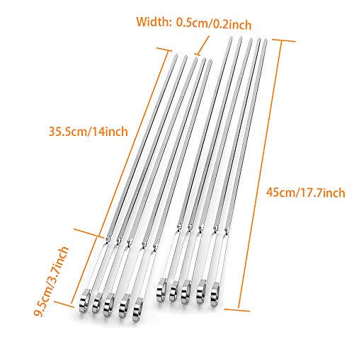 Juego de 10 pinchos para barbacoa IMEEA Kabob de metal plano para barbacoa de 45 cm de acero inoxidable
