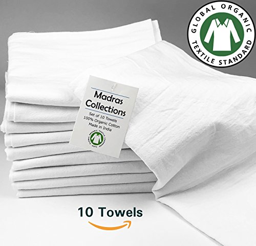 Juego de 10 toallas de cocina multiuso, color blanco, 100% algodón orgánico, altamente absorbentes, toallas de té para bordado blanco