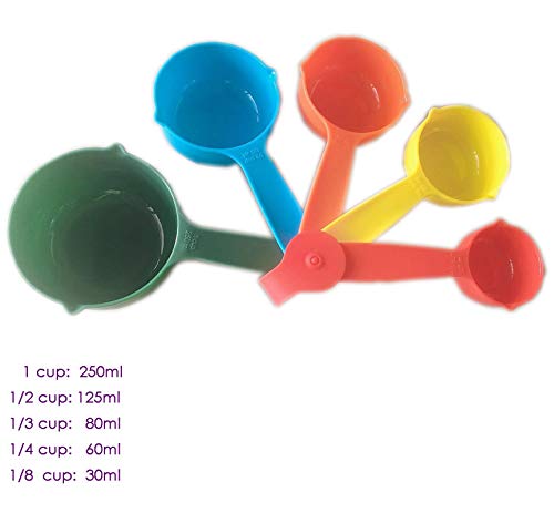 Juego de 10 vasos y cucharas medidoras de plástico para cocina, baño, color al azar