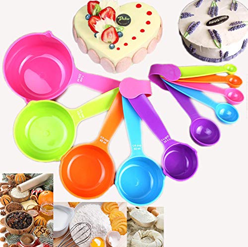 Juego de 10 vasos y cucharas medidoras de plástico para cocina, baño, color al azar