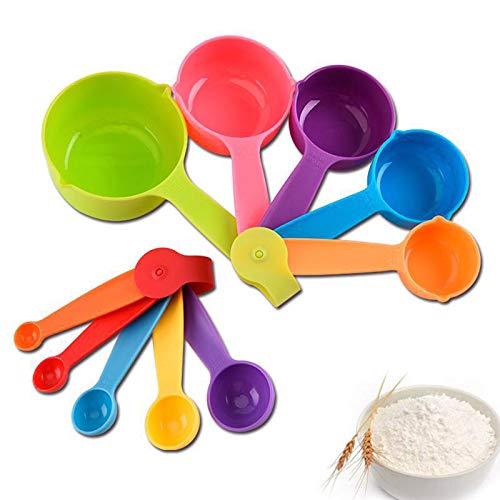Juego de 10 vasos y cucharas medidoras de plástico para cocina, baño, color al azar