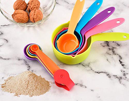 Juego de 10 vasos y cucharas medidoras de plástico para cocina, baño, color al azar