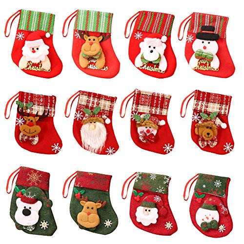 Juego de 12 medias navideñas de 6 pulgadas Medias navideñas 3D personalizadas Medias navideñas pequeñas Calcetines navideños para chimenea Calcetín colgante Mini calcetín navideño Adorno para árbol