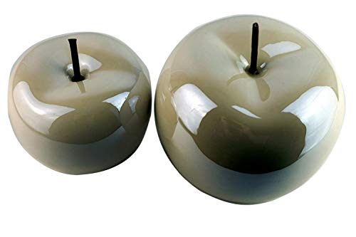 Juego de 2 figuras decorativas de cristal con forma de manzana, color blanco perla, de cerámica brillante, 15 cm de diámetro, 12 cm de altura, modernas figuras de cerámica, para el salón o la fruta